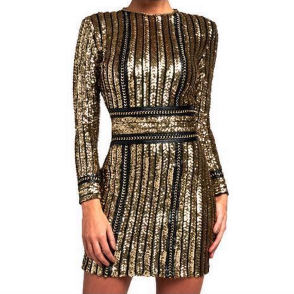 Nadine Merabi Black and Gold sequin Dress sz Sm